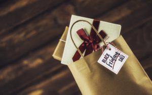 Black Friday Sale shopping bag, gifts and message